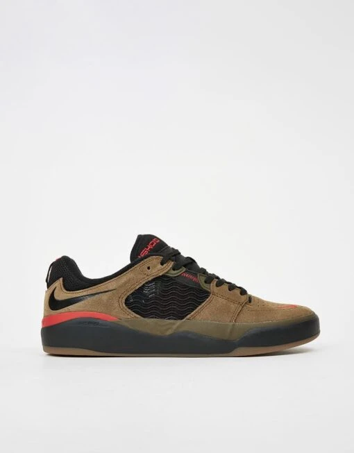 Nike SB Ishod Skate Shoes - Lt Olive/Black-Lt Olive-Varsity Red-Black-Gum Dk Brown -Nike 001160411