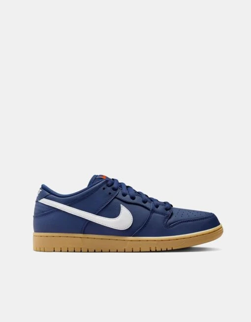 Nike SB Dunk Low Pro ISO Skate Shoes - Navy/White-Navy-Gum Lt Brown-Midnight Navy-Safety Orange -Nike 001163707