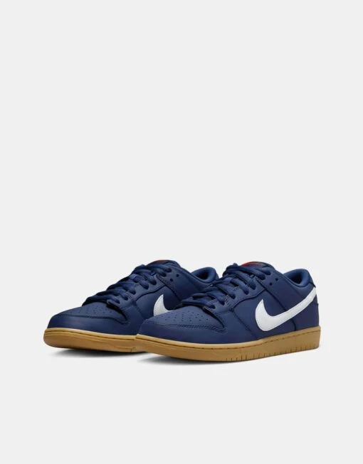 Nike SB Dunk Low Pro ISO Skate Shoes - Navy/White-Navy-Gum Lt Brown-Midnight Navy-Safety Orange -Nike 001163707 1