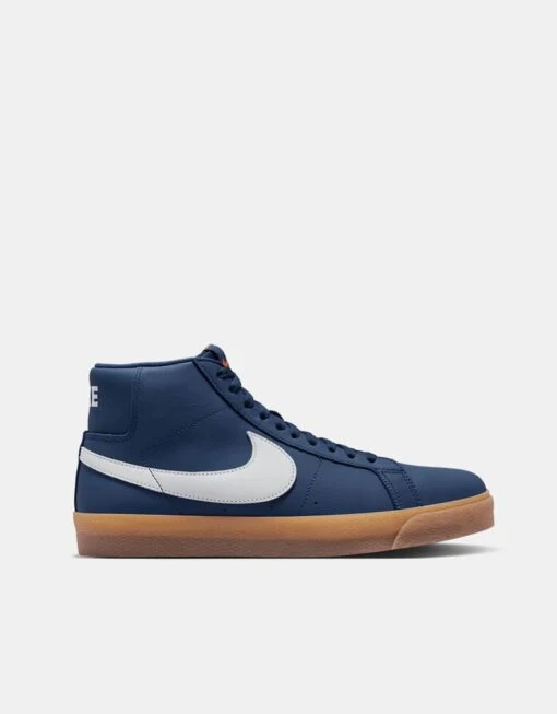 Nike SB Zoom Blazer Mid ISO Skate Shoes - Navy/White-Navy-Gum Lt Brown-Midnight Navy-Safety Orange -Nike 001163708