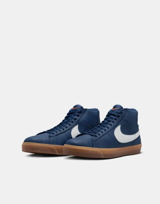 Nike SB Zoom Blazer Mid ISO Skate Shoes - Navy/White-Navy-Gum Lt Brown-Midnight Navy-Safety Orange -Nike 001163708 1