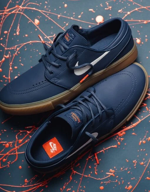 Nike SB Zoom Janoski ISO Skate Shoes - Navy/White-Navy-Gum Lt Brown-Midnight Navy-Safety Orange -Nike 001163709 2