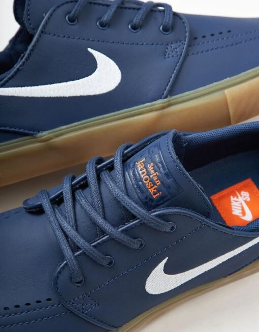 Nike SB Zoom Janoski ISO Skate Shoes - Navy/White-Navy-Gum Lt Brown-Midnight Navy-Safety Orange -Nike 001163709 4